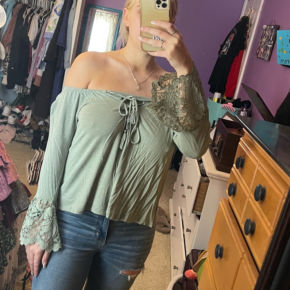 Off the Shoulder Green Top (from Rue21)